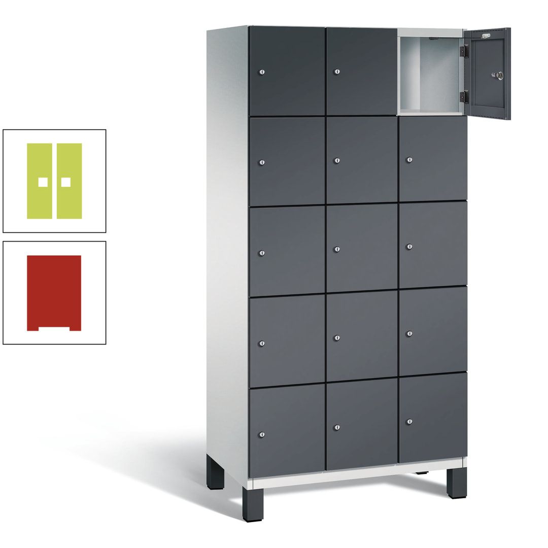Fächerschrank, Stahlschrank, 15 Fächer, Türöffnungsbegrenzer, Füße, 1.980 x 900 x 525 mm (HxBxT), Korpus anthrazitgrau, Front anthrazitgrau