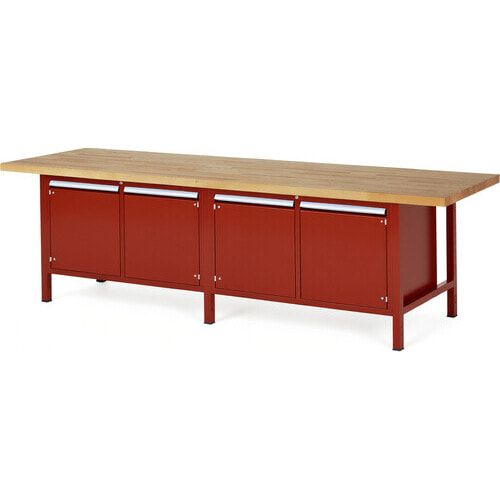 Werkbank mit 4 Schränken - höhenverstellbar 840-1.040 mm - 3.000 x 900 mm (BxT) - Traglast 1.250 kg - Buche - Anthrazitgrau