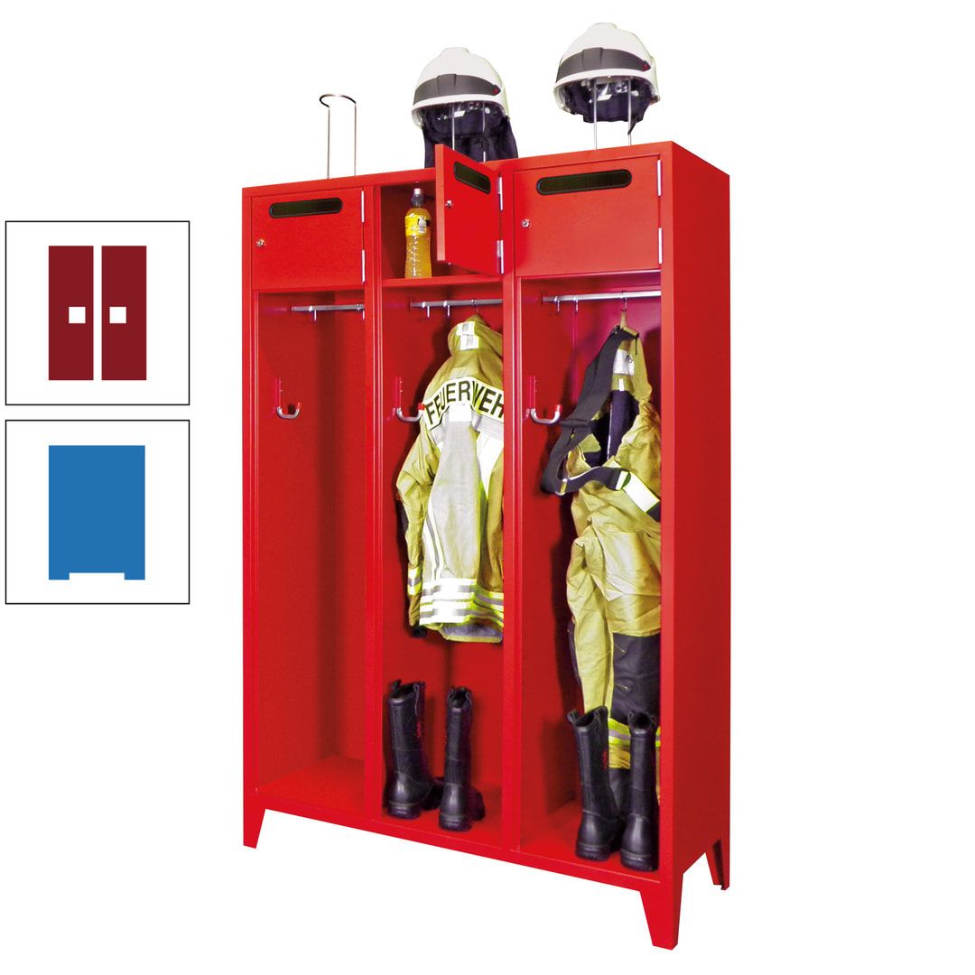 Feuerwehrschrank - 3 Abteile - Ablagefach mit Tür, Einwurfschlitz - 2.100 x 1.230 x 500 mm (HxBxT) - anthrazitgrau