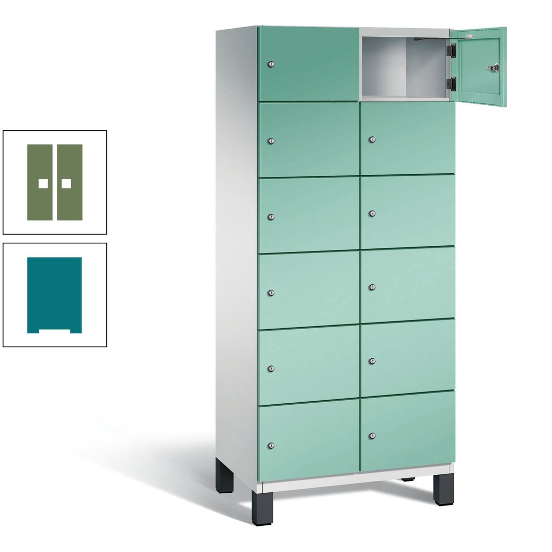 Fächerschrank, Stahlschrank, 12 Fächer, Türöffnungsbegrenzer, Füße, 1.980 x 800 x 525 mm (HxBxT), Korpus anthrazitgrau, Front anthrazitgrau