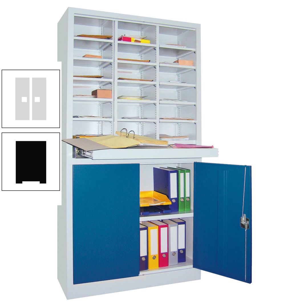 Aktenschrank - Büroschrank mit Sortierstation - 18 Fächer Ordnungsregal - Ausziehboden - 1.950 x 1.000 x 400 mm (HxBxT) - anthrazitgrau