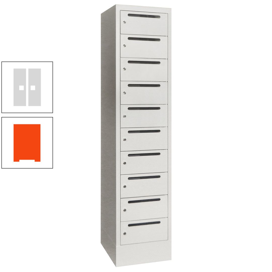 Postverteilerschrank, Schließfachschrank, 1 Abteil a 400 mm, 10 Fächer, 1.850 x 400 x 500 mm (HxBxT), Korpus anthrazitgrau, Front anthrazitgrau