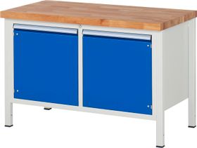 Werkbank mit 2 Schränken - höhenverstellbar 840-1.040 mm - 1.250 x 700 mm (BxT) - Traglast 1.250 kg - Buche - Farbe wählbar