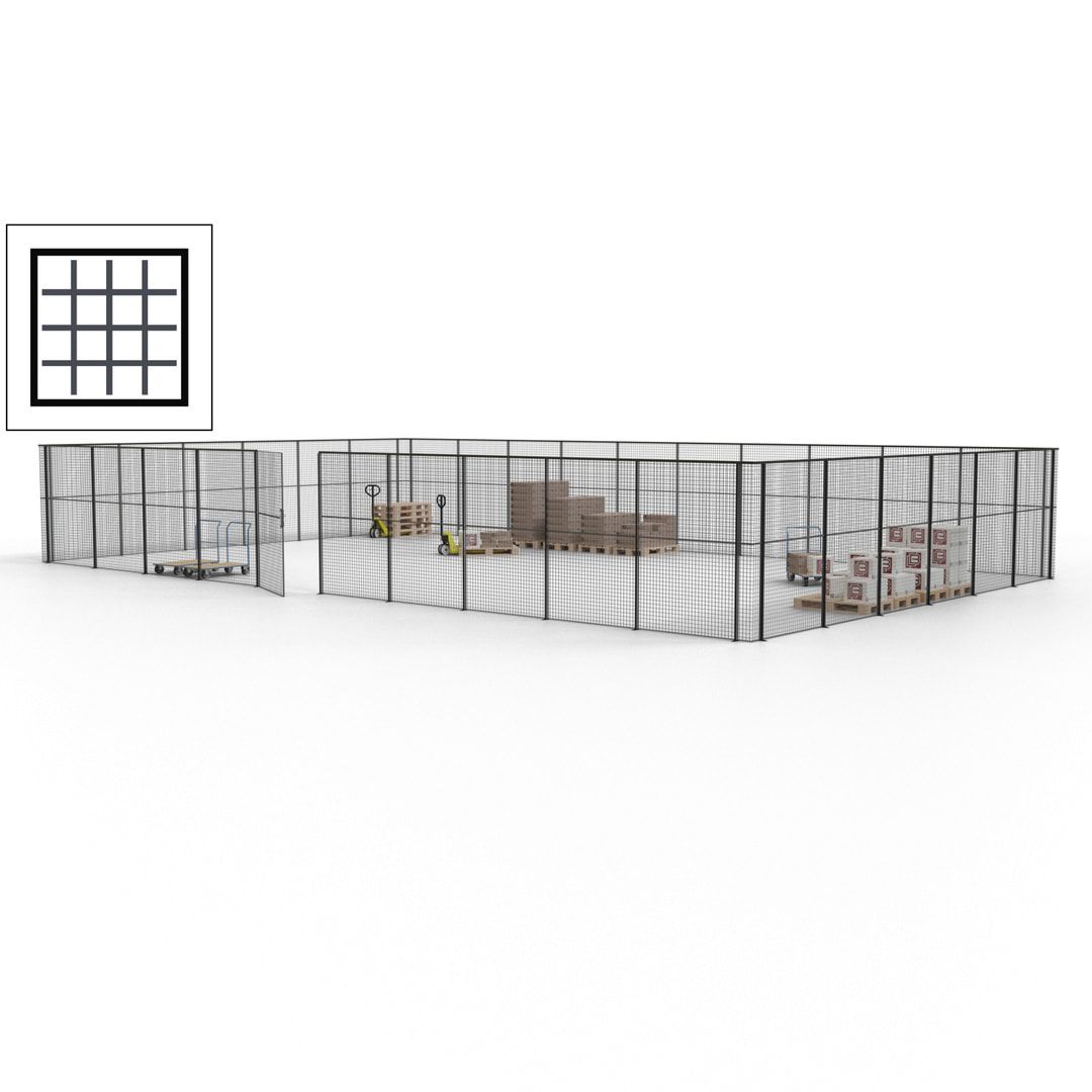 Maschinen Schutzgitter - Hallentrennwand - Sicherheitszaun - Tür - 48 m - 2.200 x 15.400 x 9.400 mm (HxBxT) - enzianblau