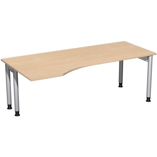 Eckschreibtisch, Ecke links, Füße einseitig verkürzt, 4-Fuß Pro, höhenverstellbar, 680-800 x 1.600 x 1.000 mm (HxBxT), Dekor Ahorn