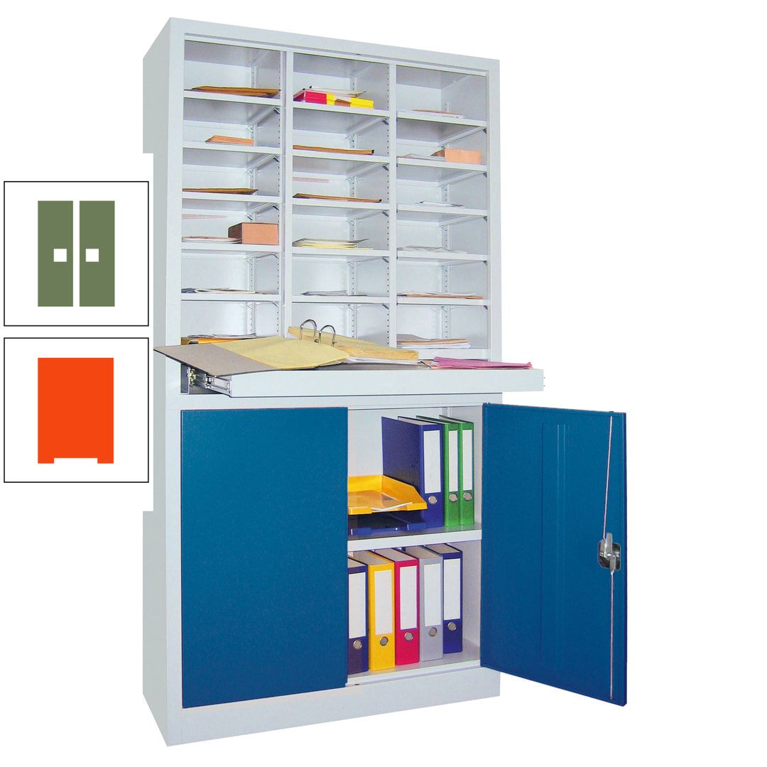 Aktenschrank - Büroschrank mit Sortierstation - 18 Fächer Ordnungsregal - Ausziehboden - 1.950 x 1.000 x 400 mm (HxBxT) - anthrazitgrau