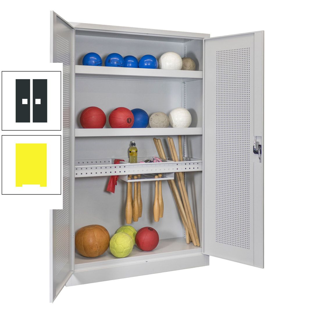 Sportschrank - Lochfeldtüren - Variante 2 - 1.950x1.200x500 mm (HxBxT) - anthrazitgrau