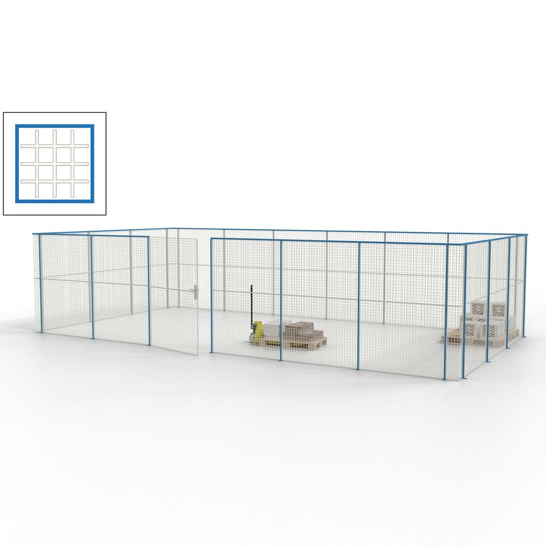 Maschinen Schutzgitter - Hallentrennwand - Sicherheitszaun - Tür - 27 m - 2.200 x 9.400 x 4.900 mm (HxBxT) - enzianblau