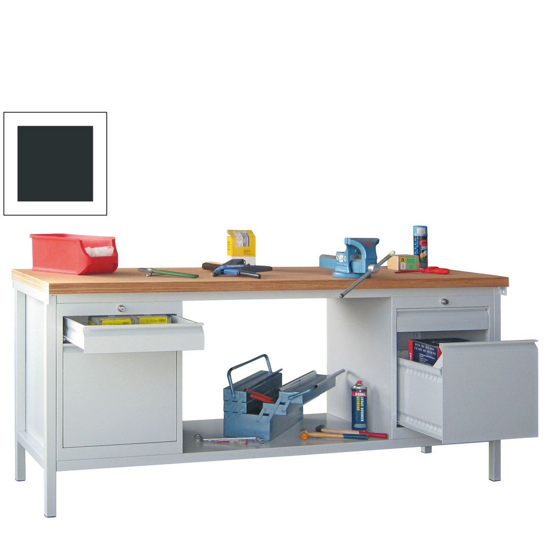 Werkbank mit Schubladenblöcken - 900 x 2.000 x 700 (HxBxT) - anthrazitgrau