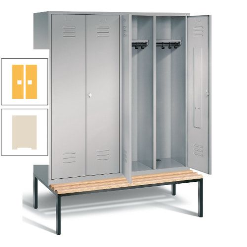 Doppel-Spindschrank, Buche Sitzbank untergebaut, 4 Abteile a 400 mm, Korpus lichtgrau, Tür anthrazitgrau, 2.090 x 1.590 x 815 mm (HxBxT)