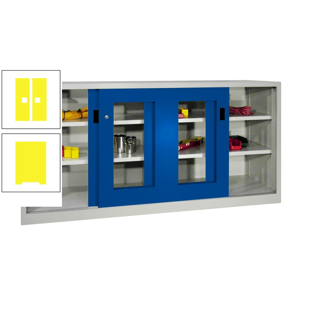 Schiebetürenschrank - Sichtfenstertüren - 1.000x2.000x400 mm (HxBxT) - 4 Böden, gepulvert - Zylinderschloss - anthrazitgrau
