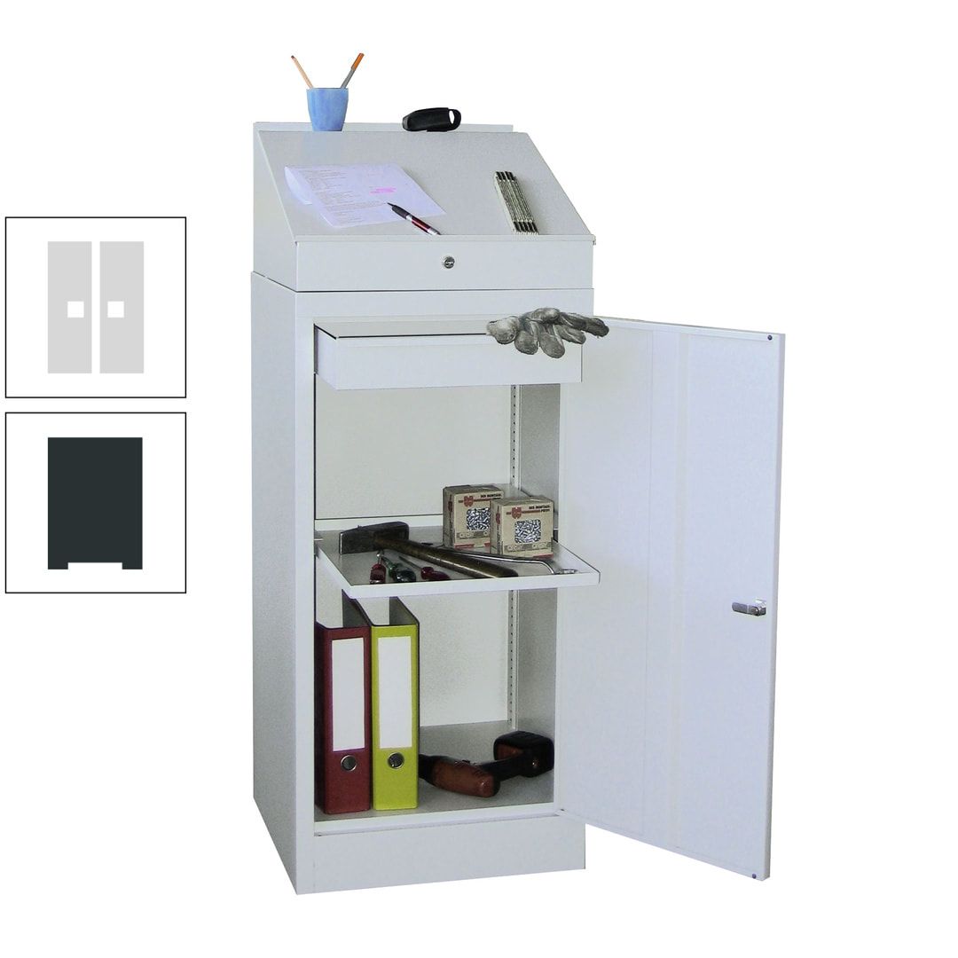 Stehpult mit Schrank - Vollblechtür - Zylinderschloss - 1 Einlegeboden, 1 Schublade - 1.270x500x500 mm (HxBxT) - anthrazitgrau