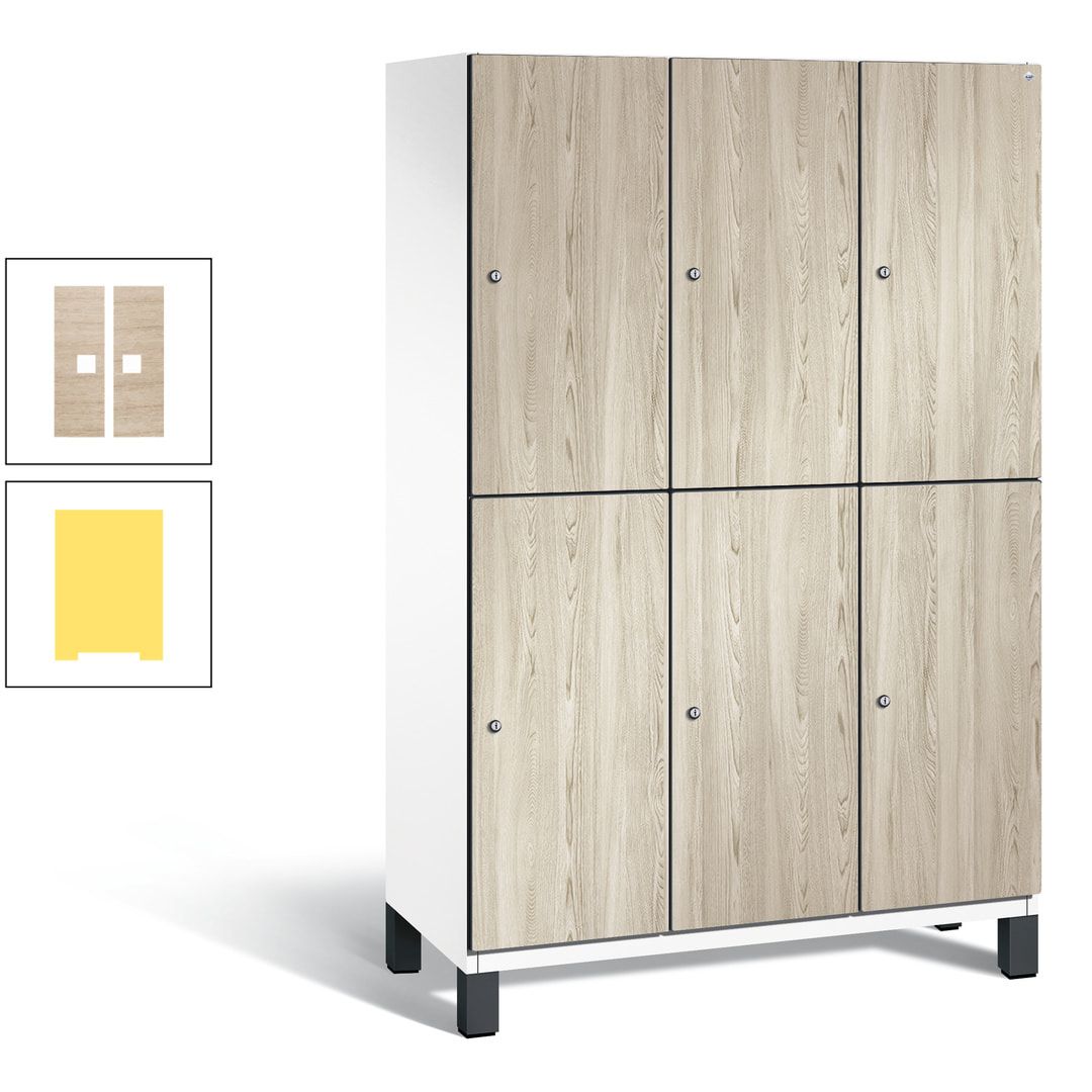Fächerschrank, Garderobenschrank, mit Füßen, 3 Abteile, 1.980 x 1.200 x 525 mm (HxBxT), Korpus anthrazitgrau, Tür Donau-Ahorn