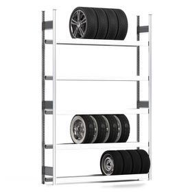 Felgenregal mit Tiefenriegel - 250 kg - 2.500 x 1.695 x 300 mm (HxBxT) - 5 Ebenen - erweiterbar - Steckregal BERT