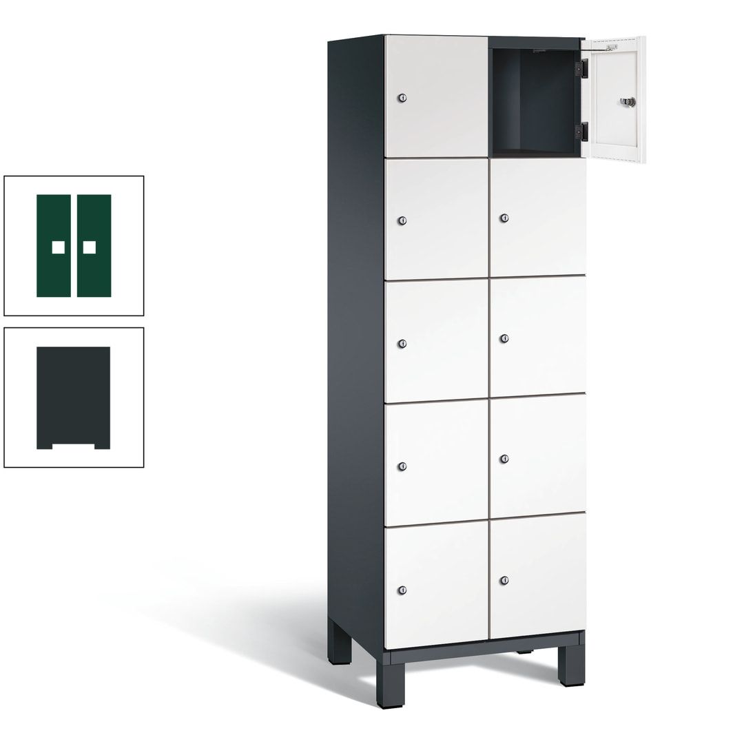 Fächerschrank, Stahlschrank, 10 Fächer, Türöffnungsbegrenzer, Füße, 1.980 x 600 x 525 mm (HxBxT), Korpus anthrazitgrau, Front anthrazitgrau