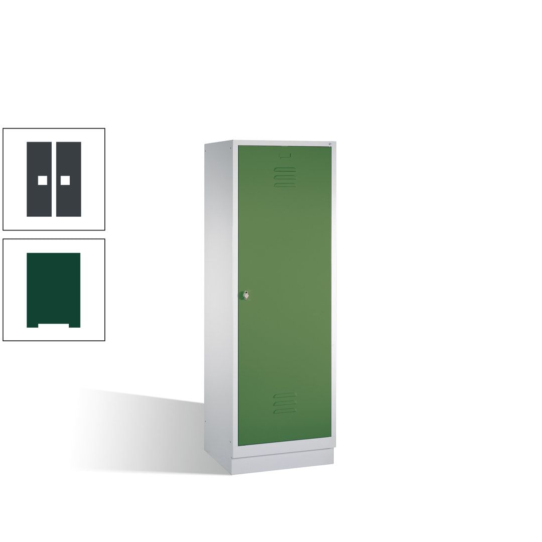 Doppel-Spind mit Großtür, Garderobenschrank mit Sockel, 2 Abteile a 300 mm, Korpus anthrazitgrau, Tür anthrazitgrau, 1.800 x 610 x 500 mm (HxBxT)