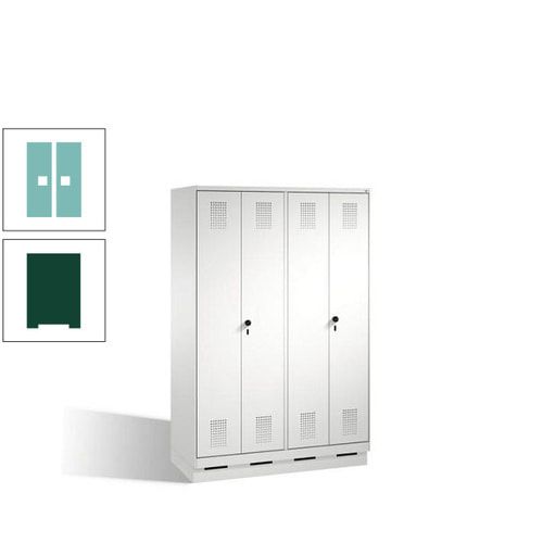Doppel-Spind, Doppeltüren, Garderobenschrank mit Sockel, 4 Abteile a 300 mm, Korpus anthrazitgrau, Tür anthrazitgrau, 1.800 x 1.200 x 500 mm (HxBxT)