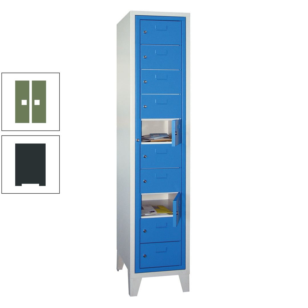 Schließfachschrank - Wäscheausgabeschrank - 10 Fächer a 315 mm - 1.850x400x500 mm (HxBxT) - Füße - Zylinderschloss - anthrazitgrau