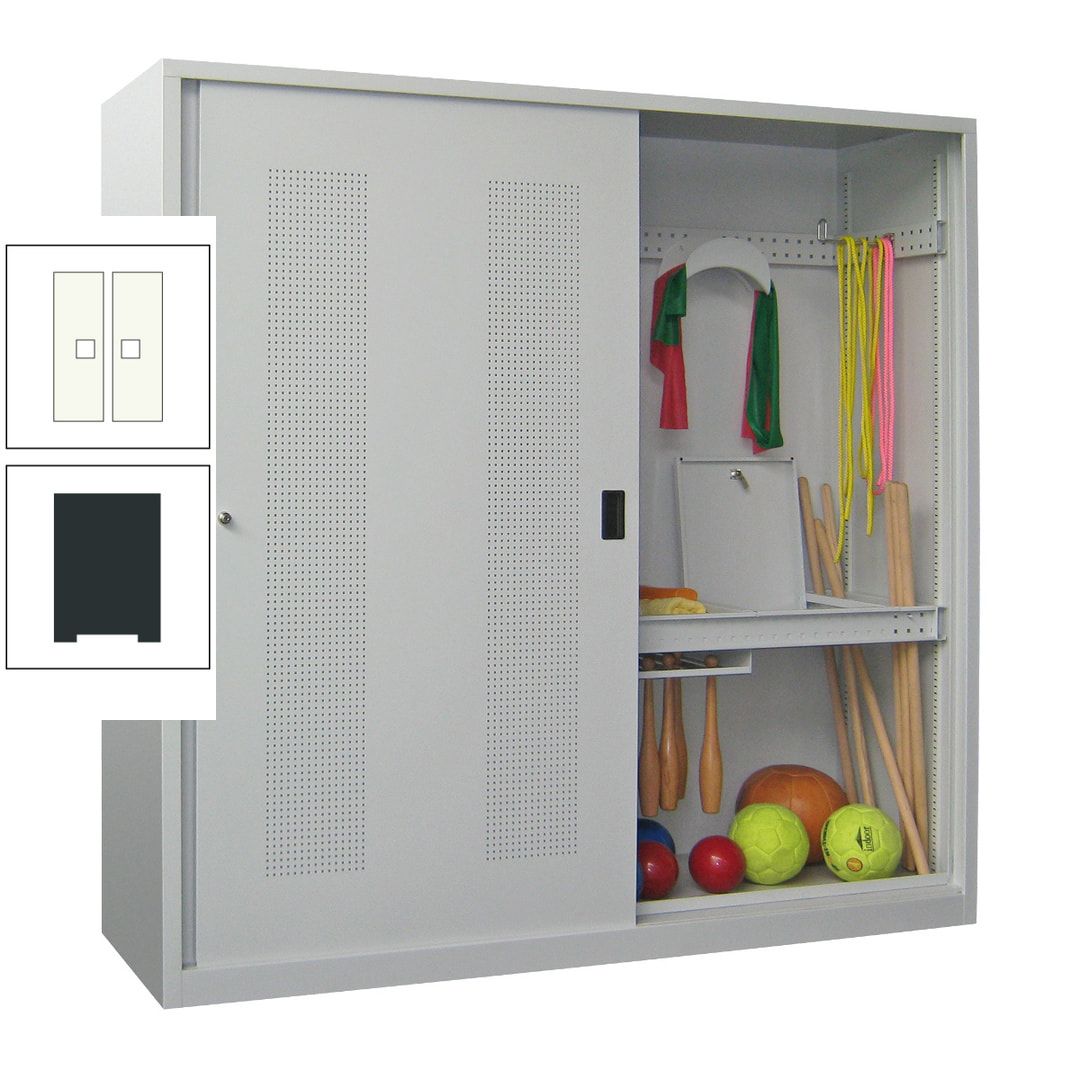 Ballschrank - Schiebetüren mit Lochfeld - Trennwand - 1.950x2.000x600 mm (HxBxT) - anthrazitgrau