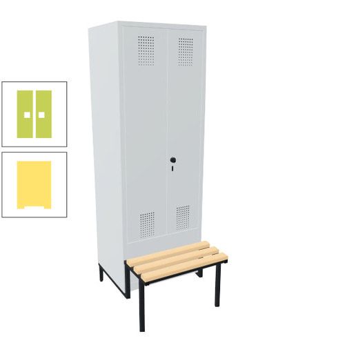Doppel-Spind, Garderobenschrank, Buche Sitzbank integriert, 2 Abteile a 400 mm, Korpus anthrazitgrau, Tür anthrazitgrau, 1.850 x 800 x 815 mm (HxBxT)