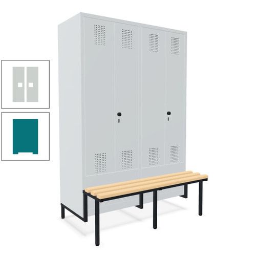 Doppel-Spind, Garderobenschrank, Buche Sitzbank integriert, 4 Abteile 300 mm, Korpus anthrazitgrau, Tür anthrazitgrau, 1.850 x 1.200 x 815 mm (HxBxT)