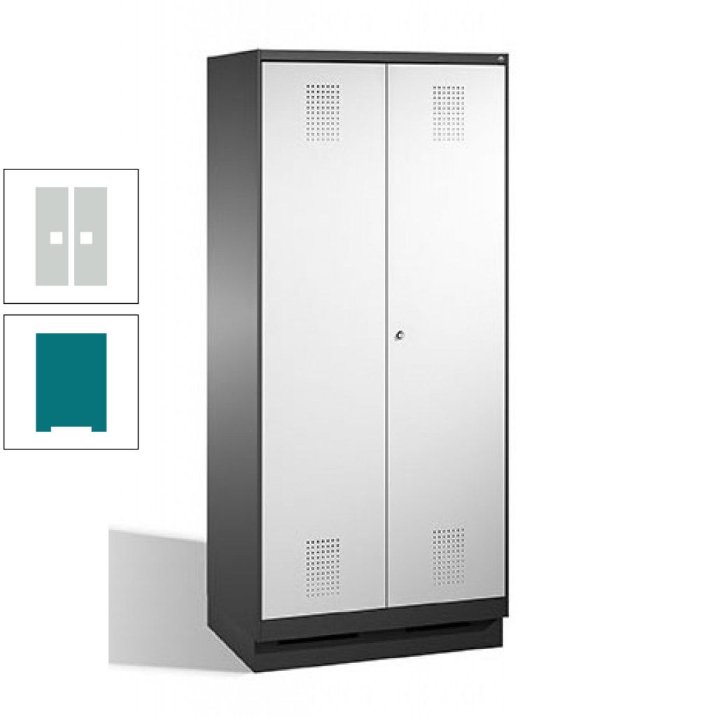 Doppel-Spind, Doppeltüren, Garderobenschrank mit Sockel, 2 Abteile a 400 mm, Korpus anthrazitgrau, Tür anthrazitgrau, 1.800 x 800 x 500 mm (HxBxT)