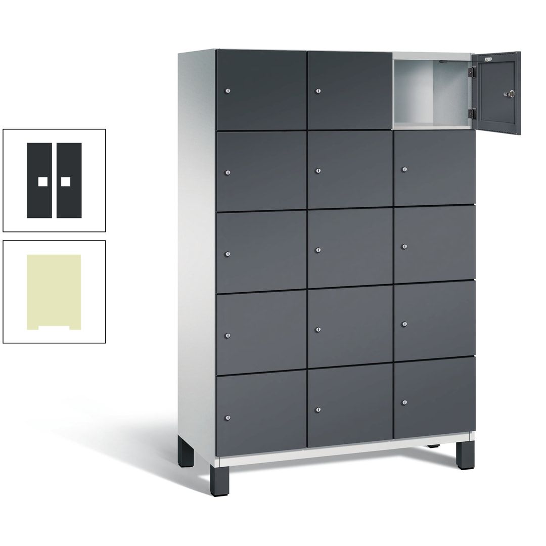 Fächerschrank, Stahlschrank, 15 Fächer, Türöffnungsbegrenzer, Füße, 1.980 x 1.200 x 525 mm (HxBxT), Korpus anthrazitgrau, Front anthrazitgrau