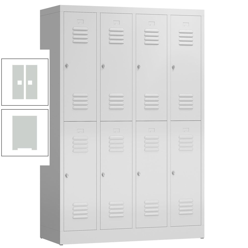 Garderobenschrank, Doppelstockspind, 4 Abteil, 8 Fächer, 1.800 x 1.185 x 500 mm (HxBxT), Stahl, Drehriegel, Korpus: lichtgrau, Front: anthrazitgrau