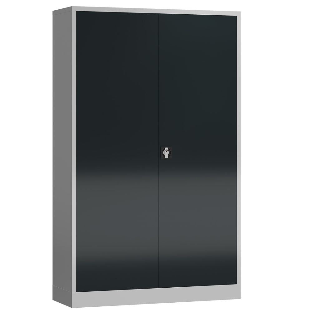 Aktenschrank, Büroschrank, abschließbar, Flügeltüren, 4 Fachböden, 1.945 x 1.200 x 420 mm (HxBxT), Stahl, Korpus und Türen lichtgrau
