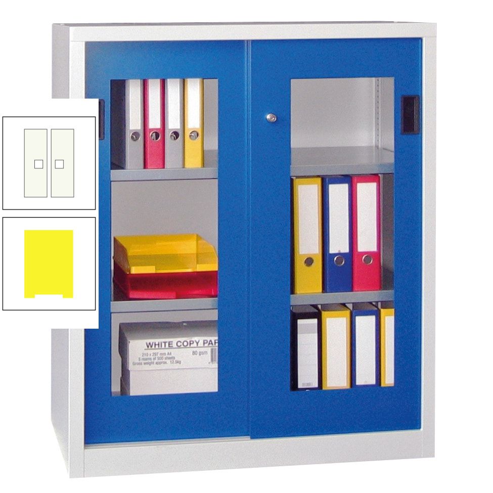 Schiebetürenschrank - Sichtfenstertüren - 1.000x1.000x400 mm (HxBxT) - 2 Böden, gepulvert - Zylinderschloss - anthrazitgrau