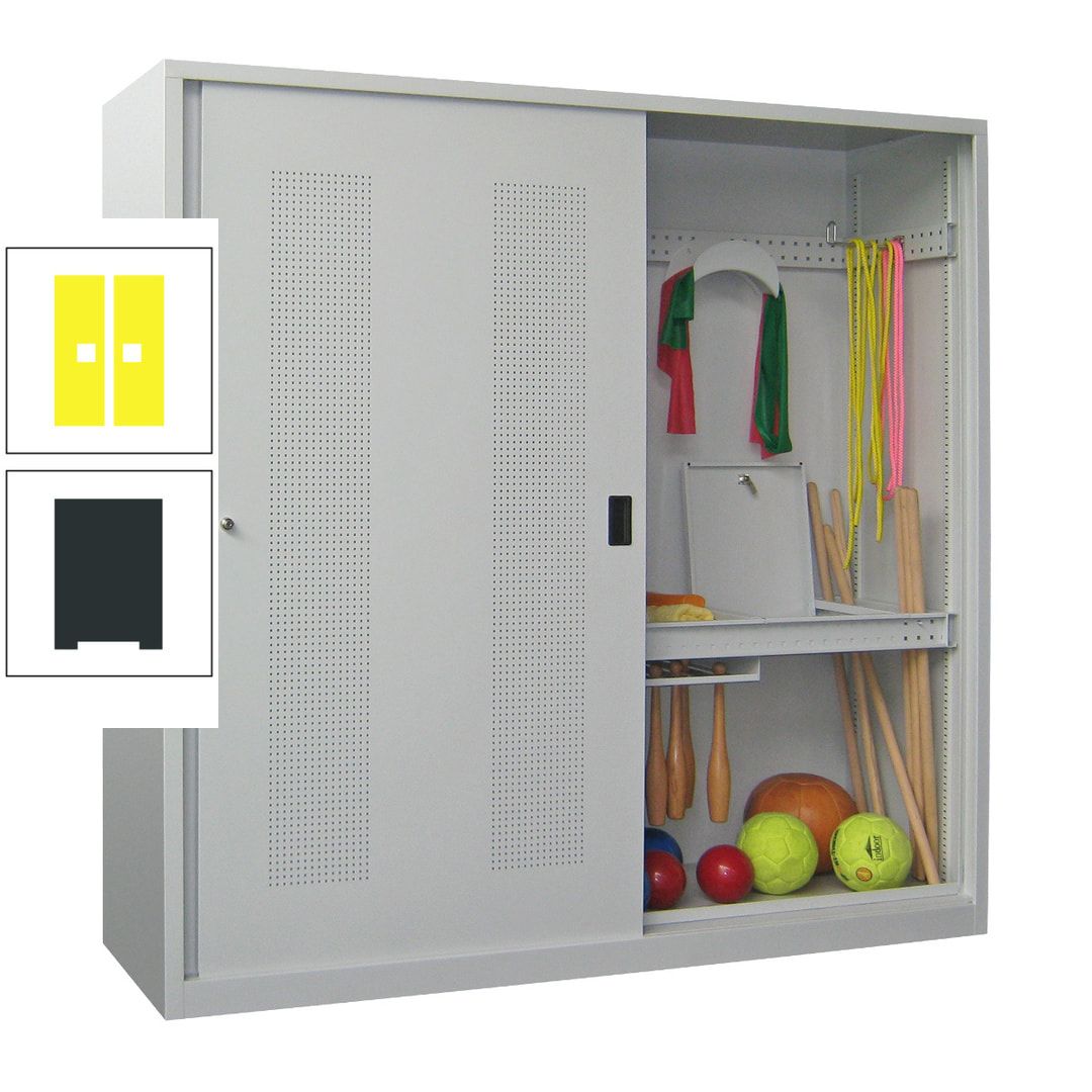 Ballschrank - Schiebetüren mit Lochfeld - Trennwand - 1.950x2.000x600 mm (HxBxT) - anthrazitgrau