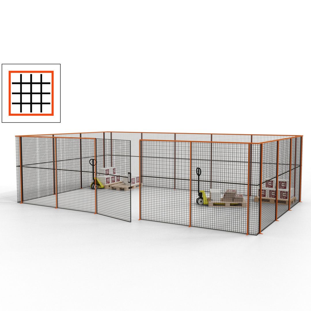 Maschinen Schutzgitter - Hallentrennwand - Sicherheitszaun - Tür - 22 m - 2.200 x 7.900 x 4.900 mm (HxBxT) - enzianblau