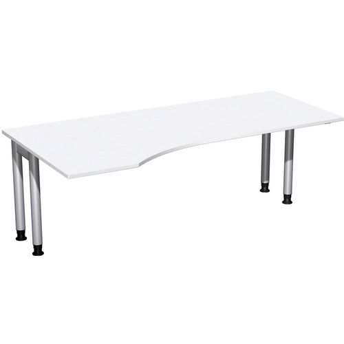 Eckschreibtisch, Ecke links, Füße einseitig verkürzt, 4-Fuß Pro, höhenverstellbar, 680-800 x 1.600 x 1.000 mm (HxBxT), Dekor Ahorn