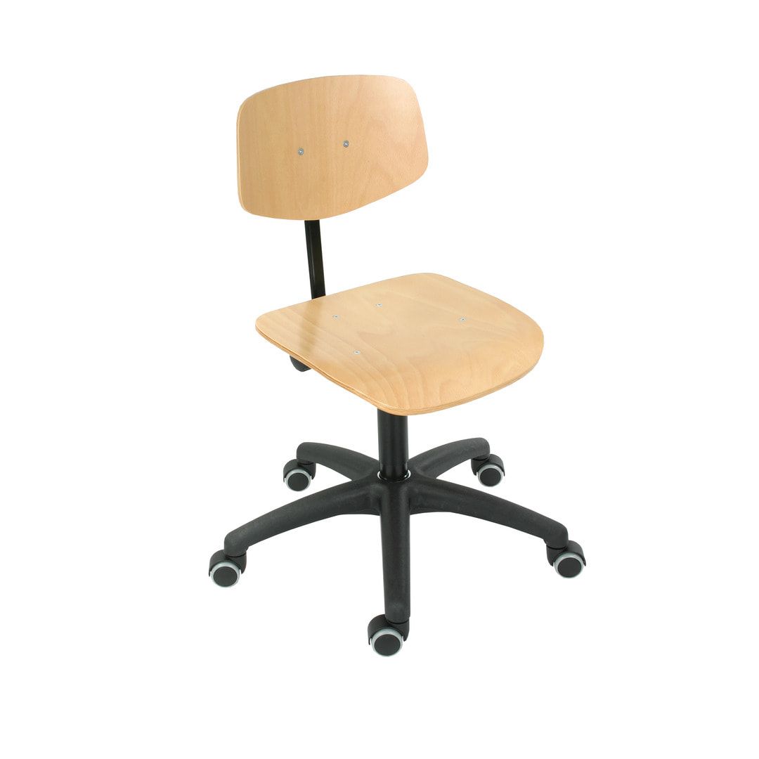 Arbeitsstuhl - Bürostuhl - Sitzhöhe 420 - 610 mm - Buche - Fußkreuz mit Gleitern