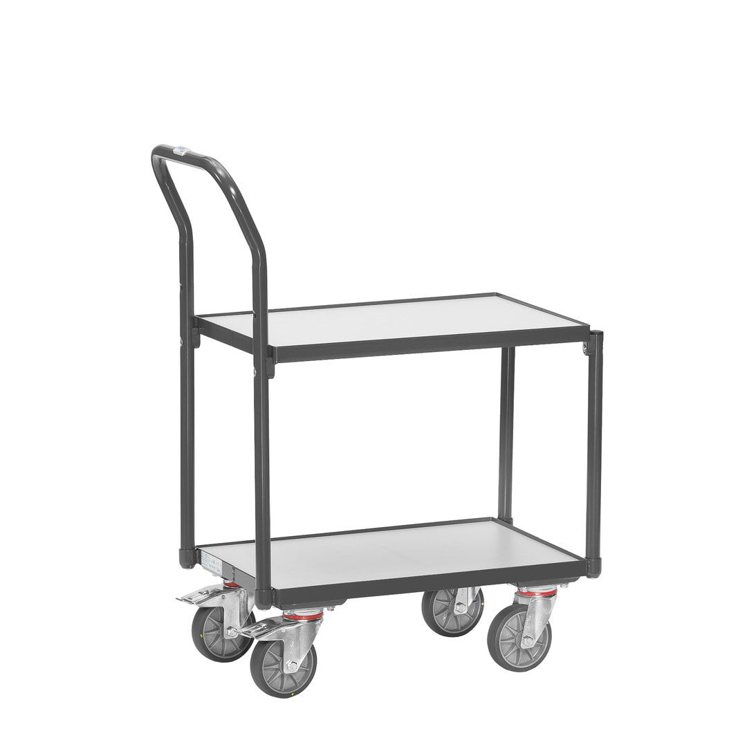 Fetra - ESD-Kistenroller für Eurokästen - mit Schiebebügel - Tragkraft 250 kg - 970 x 415 x 746 mm (HxBxT) - Bodenplatte mit Rand