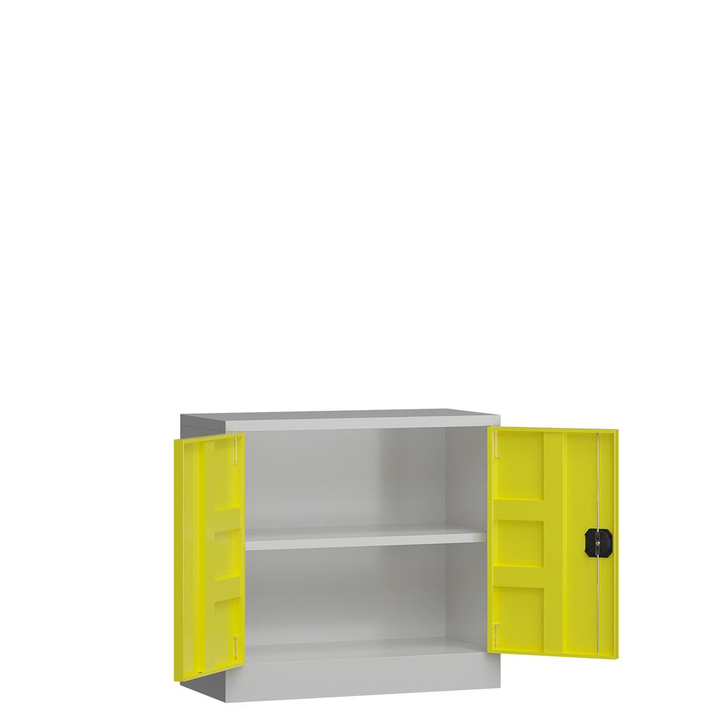 Aktenschrank, Büroschrank, abschließbar, Flügeltüren, 1 Fachboden, 750 x 800 x 380 mm (HxBxT), Stahl, Korpus und Türen lichtgrau