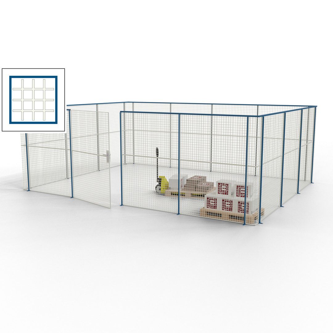 Maschinen Schutzgitter - Hallentrennwand - Sicherheitszaun - Tür - 21 m - 2.200 x 6.400 x 4.900 mm (HxBxT) - enzianblau