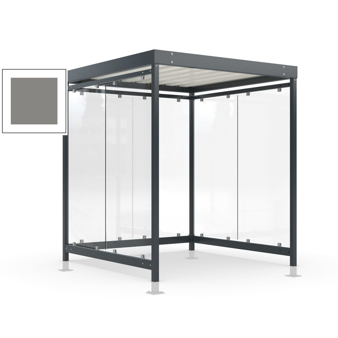 Raucherunterstand, Bushaltestelle, Bausatz, mit Überpflasterung, 6-7 Personen, 6 Wände, 2.440 x 2.165 x 2.165 mm (HxBxT), Achatgrau