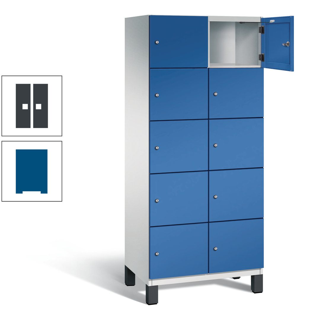 Fächerschrank, Stahlschrank, 10 Fächer, Türöffnungsbegrenzer, Füße, 1.980 x 800 x 525 mm (HxBxT), Korpus anthrazitgrau, Front anthrazitgrau