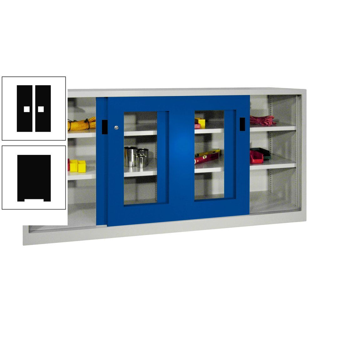 Schiebetürenschrank - Sichtfenstertüren - 1.000x2.000x400 mm (HxBxT) - 4 Böden, gepulvert - Zylinderschloss - anthrazitgrau