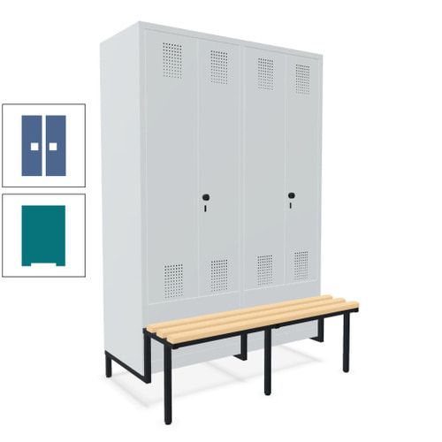 Doppel-Spind, Garderobenschrank, Buche Sitzbank integriert, 4 Abteile 300 mm, Korpus anthrazitgrau, Tür anthrazitgrau, 1.850 x 1.200 x 815 mm (HxBxT)