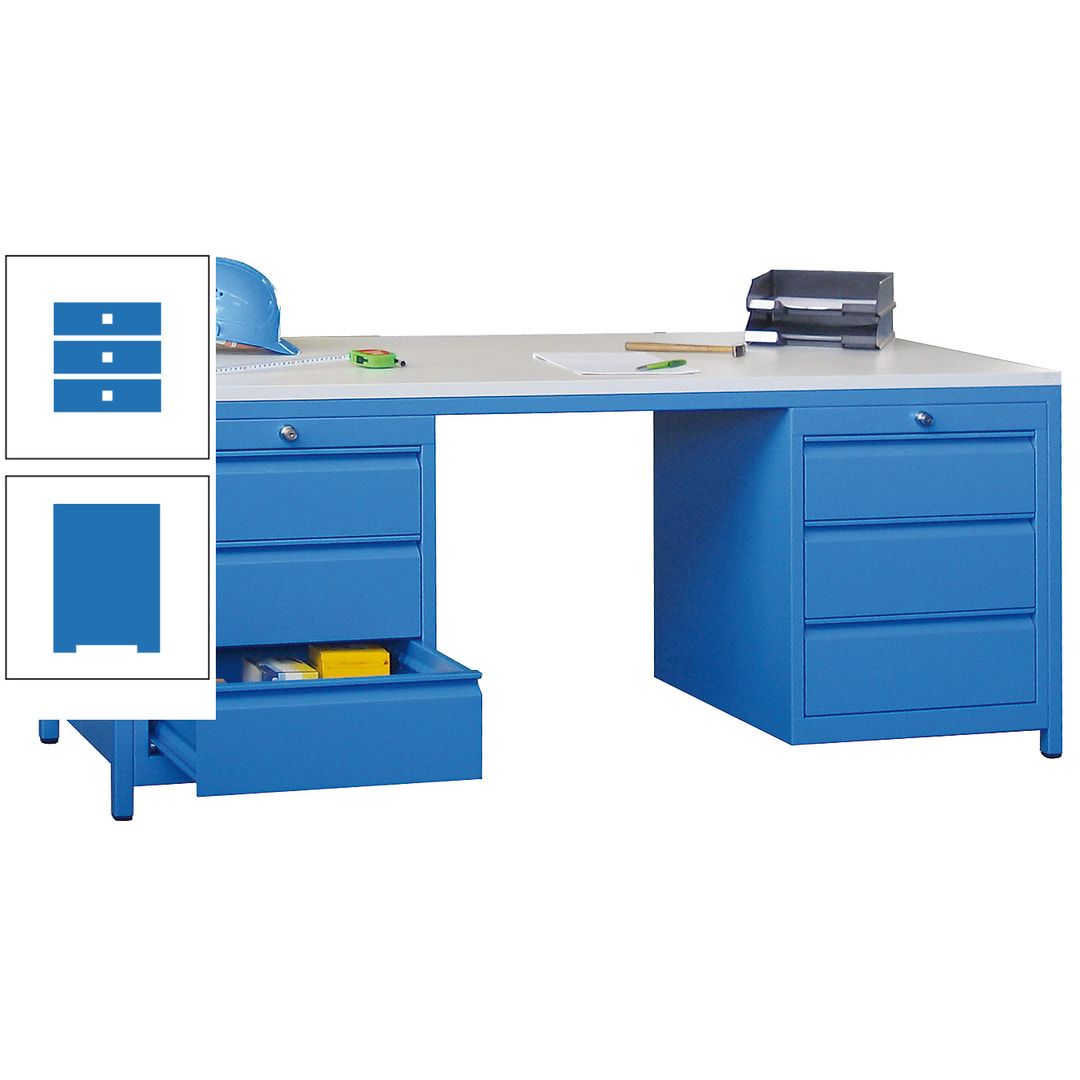 Meisterschreibtisch - 2 Schubladenblöcke - 6 Schubladen - 720 x 1.700 x 800 mm (HxBxT) - anthrazitgrau