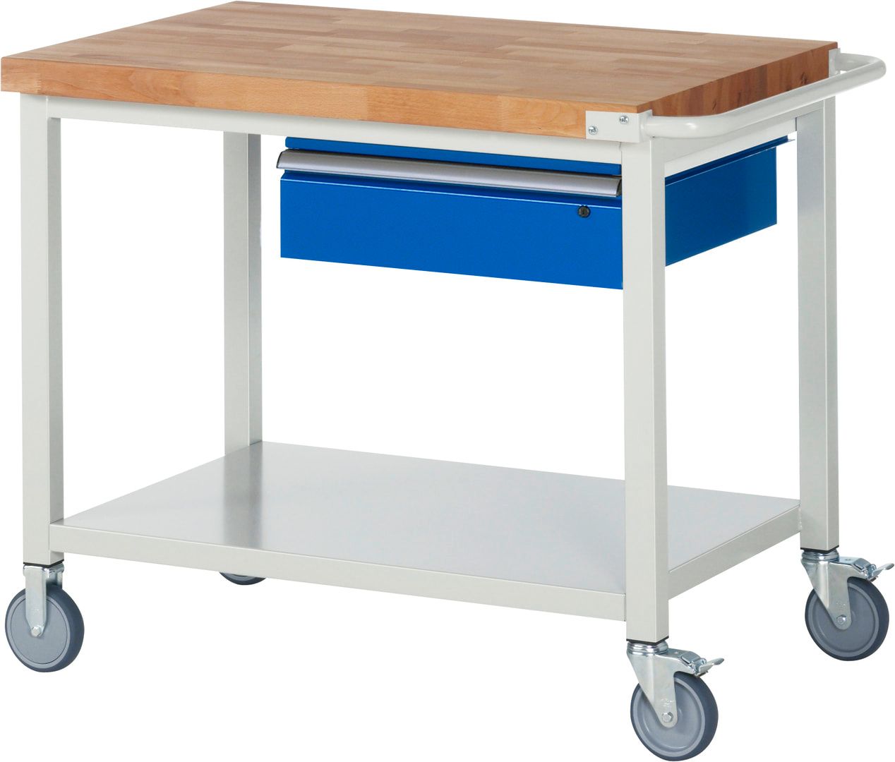 Mobile Werkbank mit Ablageboden - 1 Schublade - 150:1 - höhenverstellbar 880-1.080 mm - 1.000 x 700 mm (BxT) - 450 kg - Anthrazitgrau