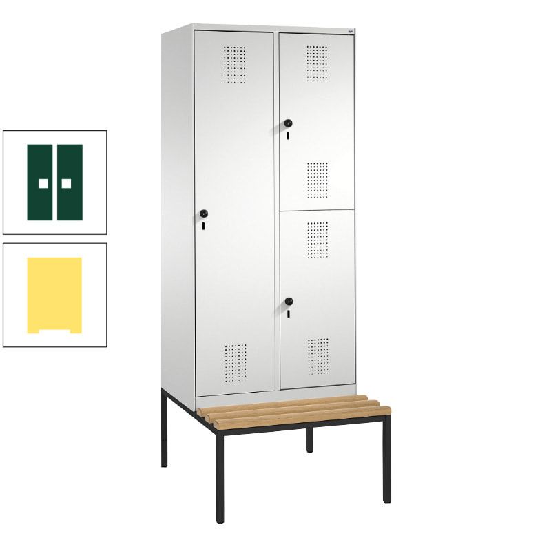 Garderobenschrank, Spind ein- und doppelstöckig Sitzbank, 2 Abteile, 3 Fächer, 2.090 x 800 x 500 mm (HxBxT), Front anthrazitgrau, Korpus anthrazitgrau
