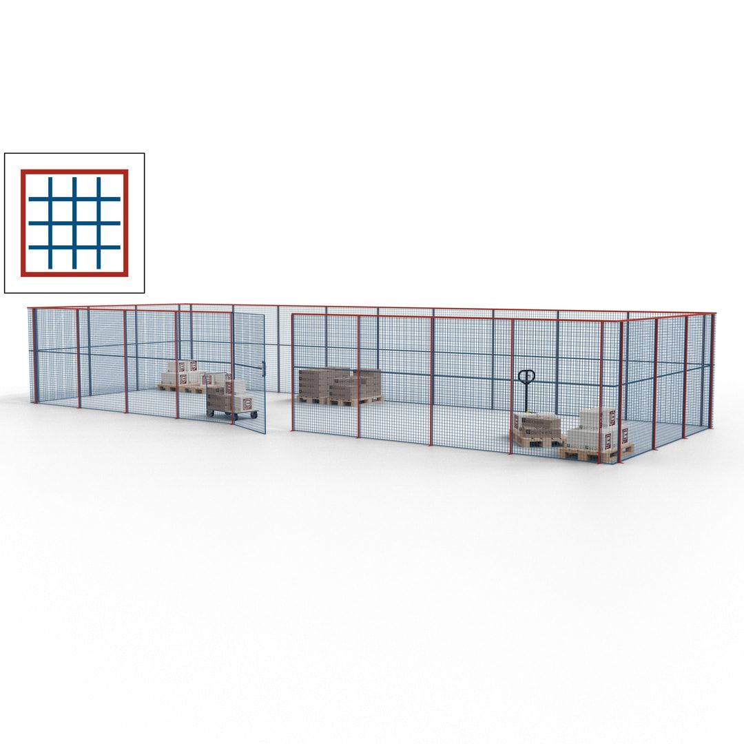 Maschinen Schutzgitter - Hallentrennwand - Sicherheitszaun - Tür - 36 m - 2.200 x 13.900 x 4.900 mm (HxBxT) - enzianblau