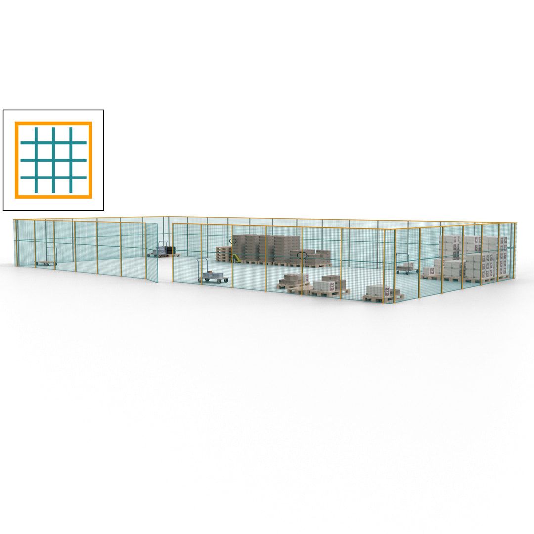 Maschinen Schutzgitter - Hallentrennwand - Sicherheitszaun - Tür - 57 m - 2.200 x 19.900 x 9.400 mm (HxBxT) - enzianblau