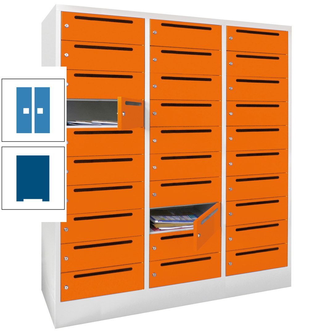 Postverteilerschrank, Schließfachschrank, 3 Abteile a 40 cm, 30 Fächer, 1.850 x 1.200 x 500 mm (HxBxT), Korpus anthrazitgrau, Front anthrazitgrau