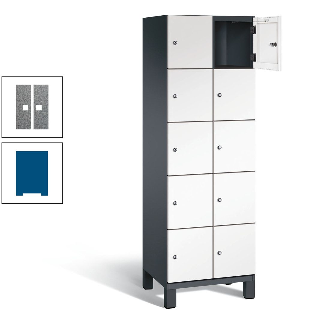 Fächerschrank, Stahlschrank, 10 Fächer, Türöffnungsbegrenzer, Füße, 1.980 x 600 x 525 mm (HxBxT), Korpus anthrazitgrau, Front anthrazitgrau