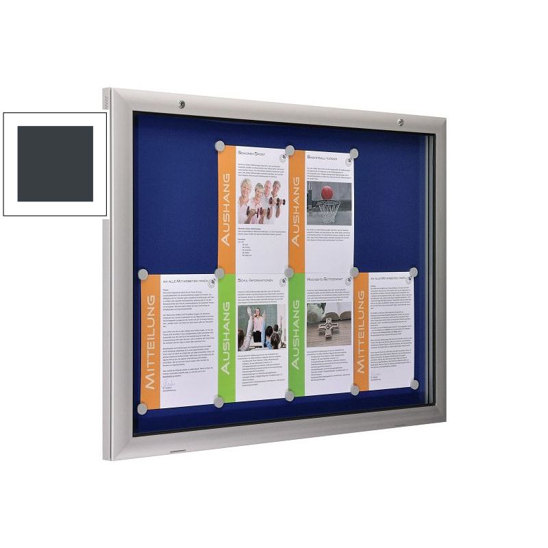Alu Schaukasten, Schaufenster, Auslage, Werbekasten, extra flach - Übergröße, Querformat, Magnet Rückwand anthrazit, 1.025 x 1.600 x 43 mm (HxBxT)