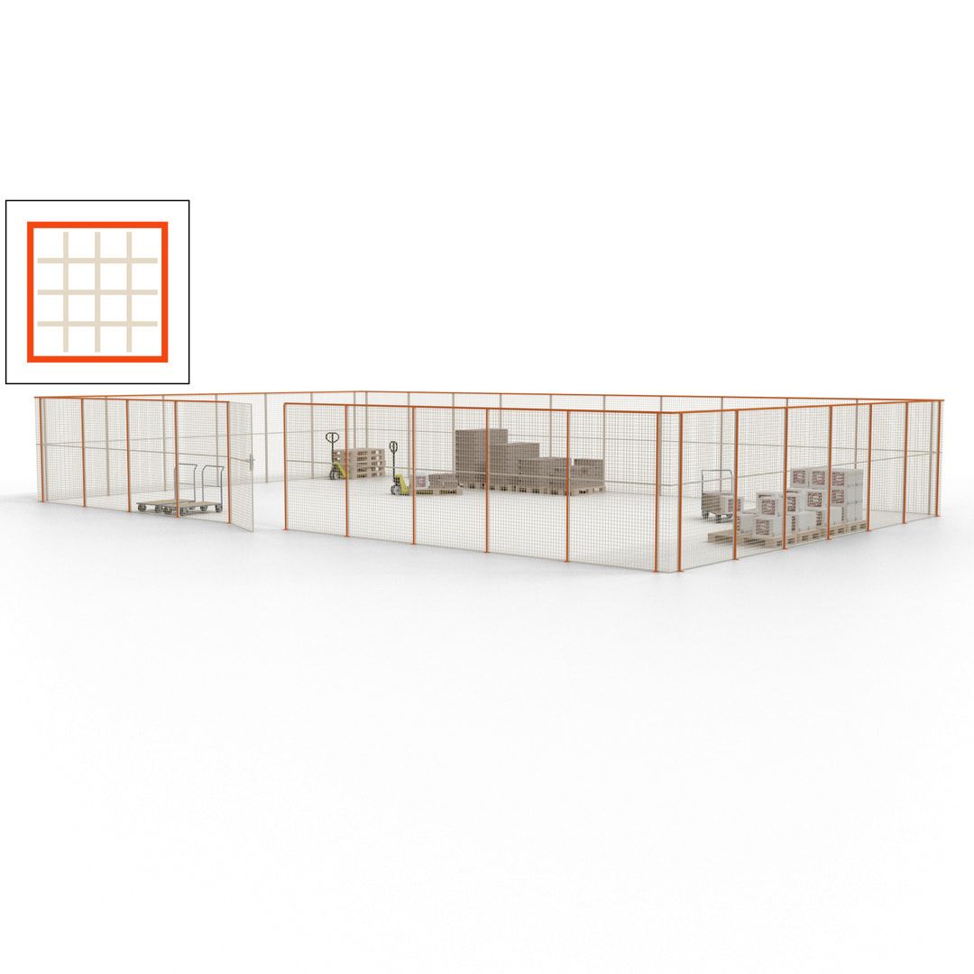Maschinen Schutzgitter - Hallentrennwand - Sicherheitszaun - Tür - 48 m - 2.200 x 15.400 x 9.400 mm (HxBxT) - enzianblau